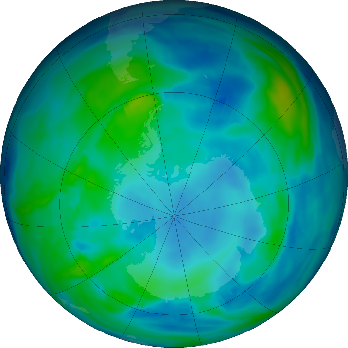Antarctic ozone map for 18 May 2019